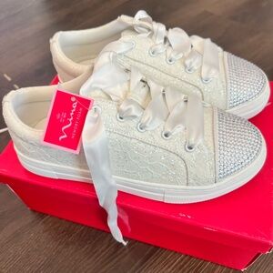 Nina white Kids Sneakers with Sparkling Toes rhinestones great for communion